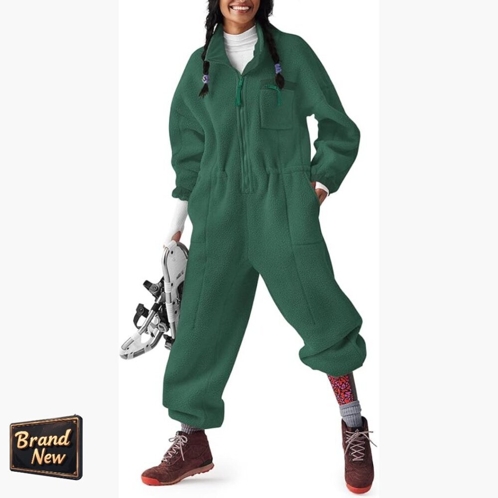 Fleece Jumpsuit with Pockets, Loose Fit, Warm Winter Overalls